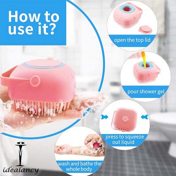 Silicone Bath Body Brush, Exfoliating Body Scrub Brush, Bath Sponge Shower Brush Scrubber with Soap Dispenser, Shower Brush for Baby, Loofah Brush