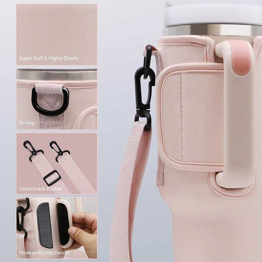 Water Bottle Carrier Bag Compatible with Stanley 40oz Tumbler with Handle, Water Bottle Holder with Adjustable Shoulder Strap